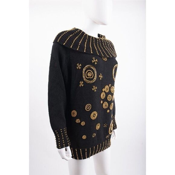 Vintage Victoria Harbour Womans Sweater Size M Black Cowl Neck Gold Beaded - Picture 2 of 6